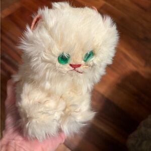 Vintage‎ Plush Kitty Stuffed Animal Real Rabbit Fur Green Eyes (0746)